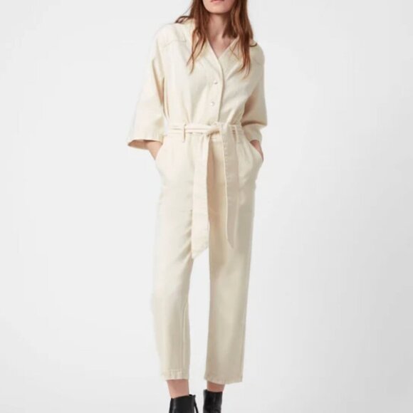 All Saints Pants - ALLSAINTS Mira Utility Denim Jumpsuit Natural White Size 4